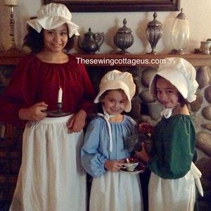 New Girls Pioneer Costume Dress Apron Bonnet sizes